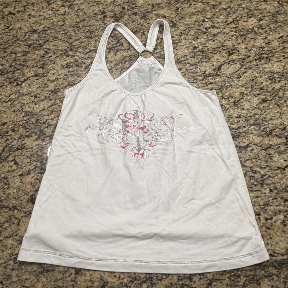 Harley-Davidson Wild Fire Villa Park IL White O-Ring Racerback Tank Top M ws